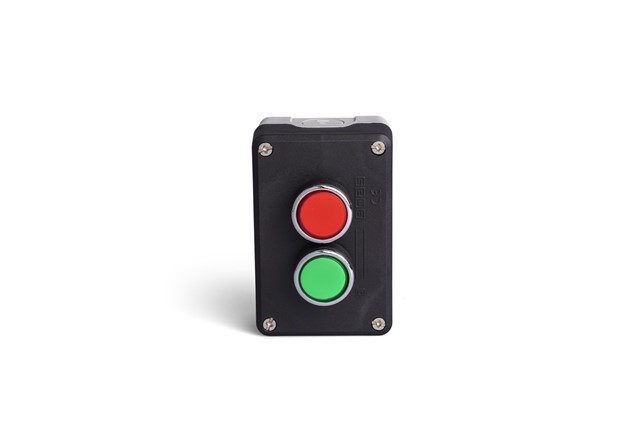 P Series Plastic 2 Holes BDDY + BDDK + 2*C3BK (NO) + CK6  ( LED RED 12-30V ) + CK9 ( LED GREEN 12-30V ) Black-Grey Control Box